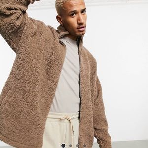 ASOS DESIGN oversized track top in brown teddyborg